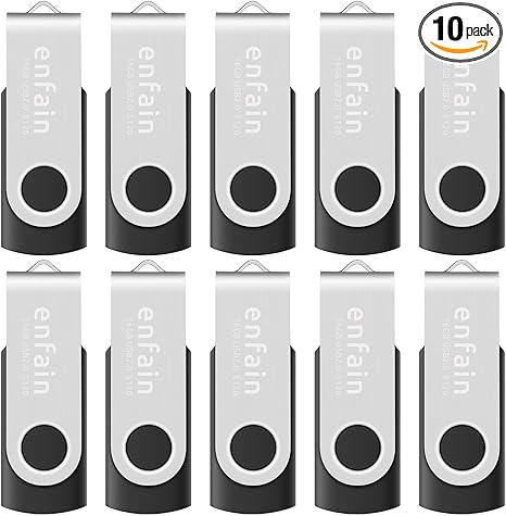 Enfain 16GB USB 2.0 Flash Drive 10 Pack | 160GB Total Swivel Thumb Drives with Labels for Office, School & Bulk Data Storage (Black)
