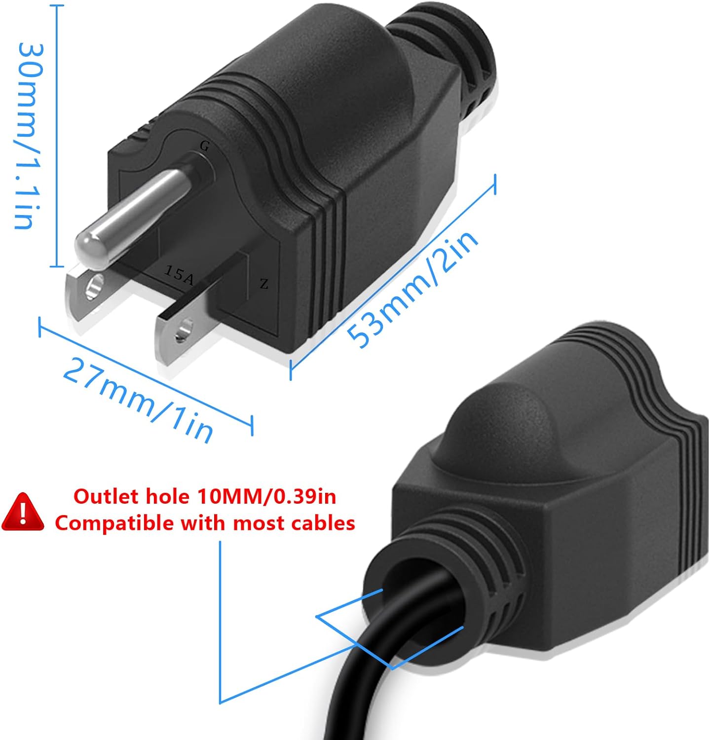 Replacement Plugs, 3 Pack 3 Prong Replacement Plug with 1 Screwdriver, Extension Cord Ends, ReplacementPlug 3 Prong , Neutral Ground Bonding Plugg, 3 Wire 15A 125V Male Plug, Black