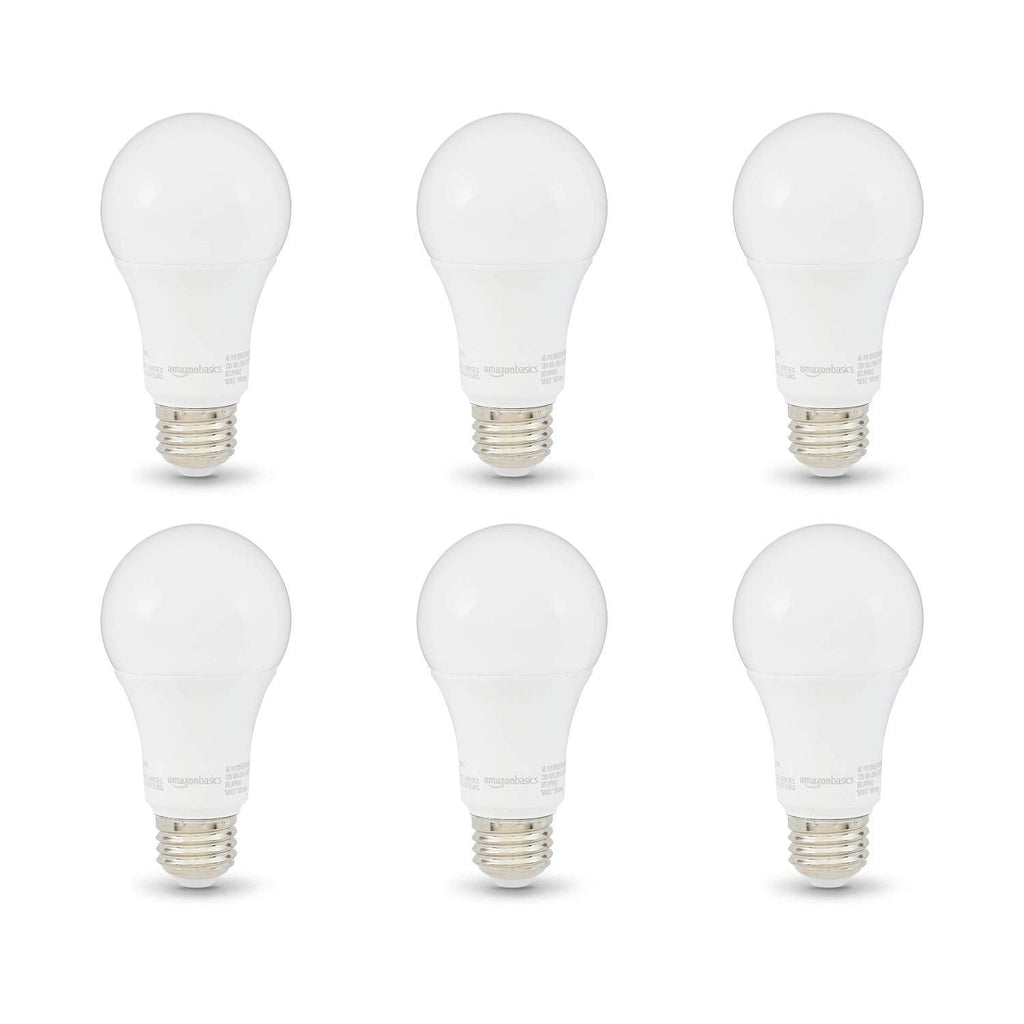 Basics A19 LED Light Bulbs, 100W Equivalent, 15W Energy Efficient, E26 Standard Base, Soft White 2700K, Non-Dimmable, 10,000 Hour Lifetime, 6-Pack