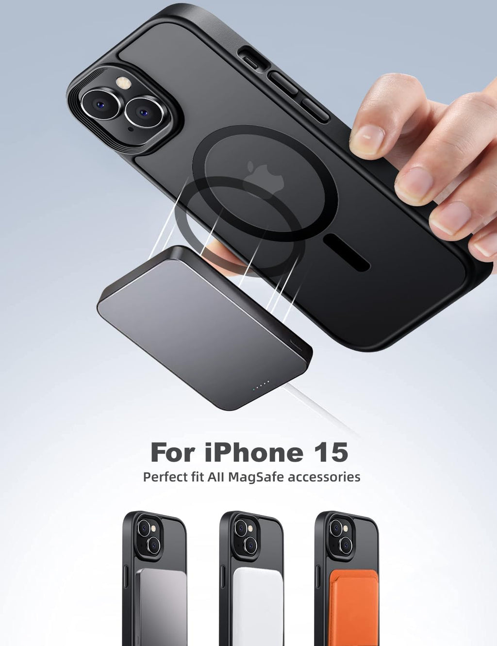 Tigowos Magnetic for iPhone 15 Case Drop Resistant Matte Skin Feeling Back Cover Shockproof Slim Fit for iPhone 15 Phone Case，Matte Black