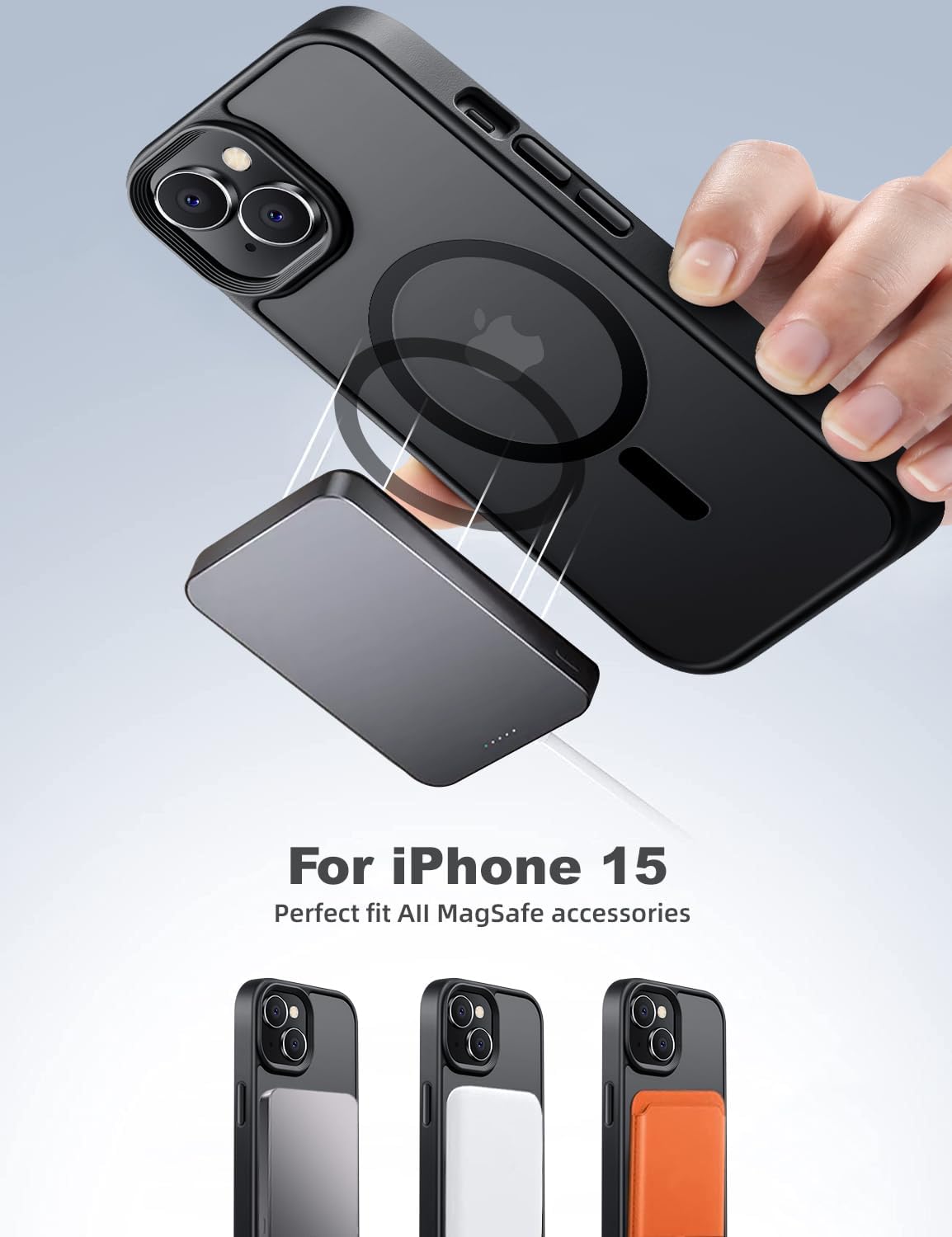 Tigowos Magnetic for iPhone 15 Case Drop Resistant Matte Skin Feeling Back Cover Shockproof Slim Fit for iPhone 15 Phone Case，Matte Black