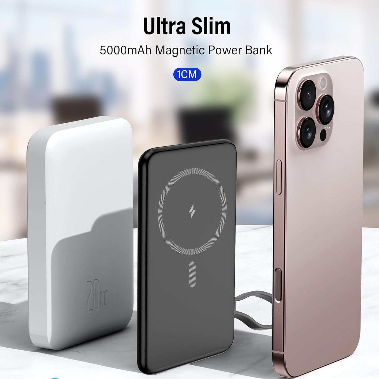 for Magsafe Portable Charger, Magnetic Power Bank 0.3" Ultra Slim 5000mAh Wireless powerbank with Type-C Cable 20W PD Fast Charging Battery Pack, Phone Charger for iPhone 17/16/15/14 all Series black