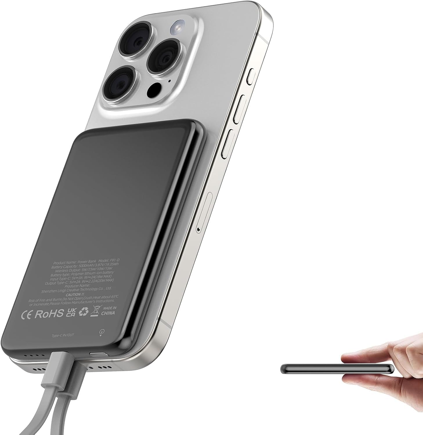 for Magsafe Portable Charger, Magnetic Power Bank 0.3" Ultra Slim 5000mAh Wireless powerbank with Type-C Cable 20W PD Fast Charging Battery Pack, Phone Charger for iPhone 17/16/15/14 all Series black