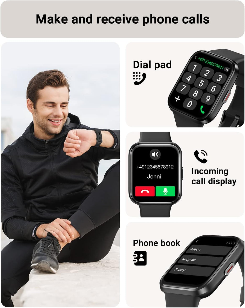 Tensky Smart Watch for Men/Women Android & iPhone, Alexa Built-in, 1.8" Touch Screen Fitness Tracker with Answer/Make Calls, 3ATM Waterproof Heart Rate/Sleep/SpO2 Monitor, Pedometer, 100+ Sport Modes
