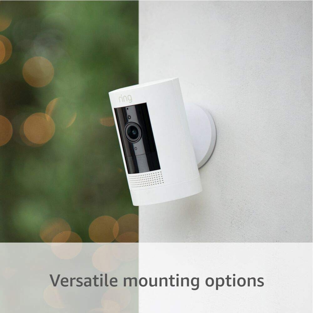 Ring Outdoor Cam (Stick Up Cam), Weather-resistant home or business security camera, outdoor ready, Live View, Color Night Vision, Two-Way Talk, motion alerts, Works with Alexa, White