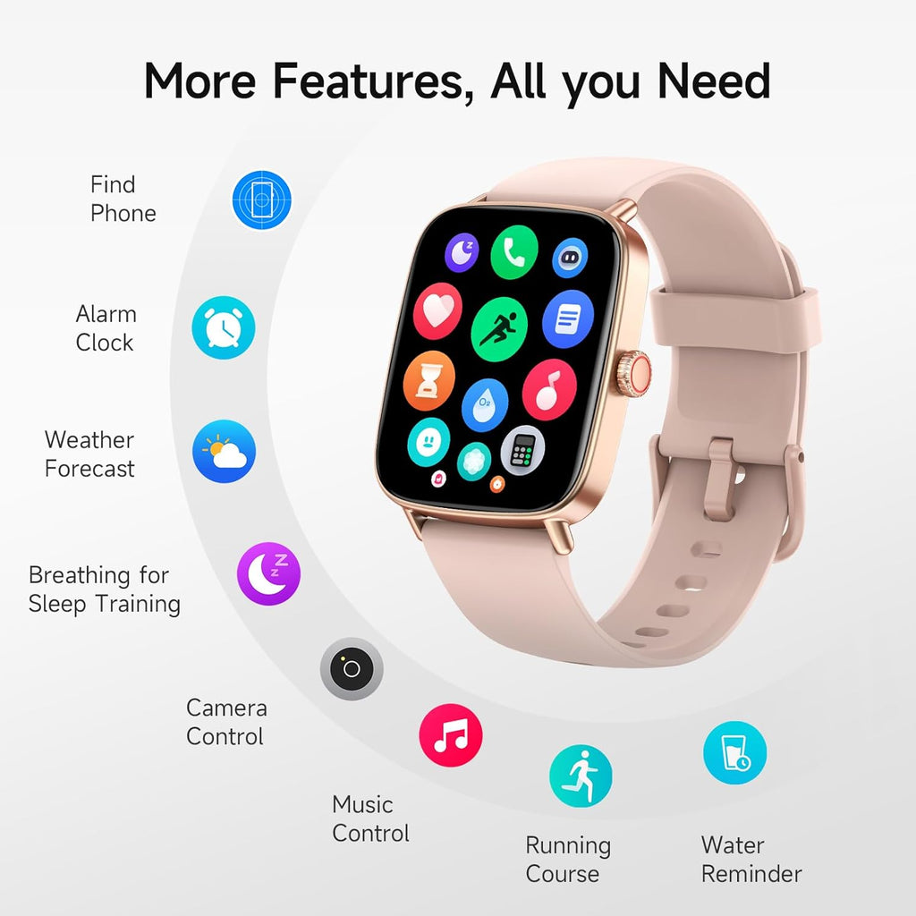 Smart Watch for Women, 1.85" HD Smartwatch Compatible iPhone/Samsung/Android (Answer/Make Calls), 100+ Sport Modes Fitness Tracker with Heart Rate/Sleep/SpO2 Monitor, IP68 Waterproof, with 2 Bands
