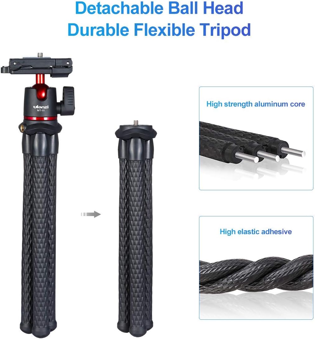 ULANZI Camera Tripod, Mini Flexible Stand w Hidden Phone Holder w Cold Shoe Mount, 1/4'' Screw f Magic Arm, Universal f iPhone 17 16 15 14 Pro Max XS Max X Samsung Canon Nikon Sony DJ Pocket 3 Cameras