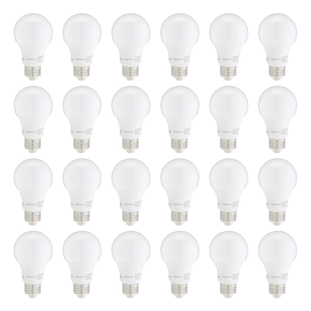 Basics A19 LED Light Bulbs – 60W Equivalent, Daylight White 5000K, 9W Energy Efficient, E26 Base, 24-Pack, Non-Dimmable