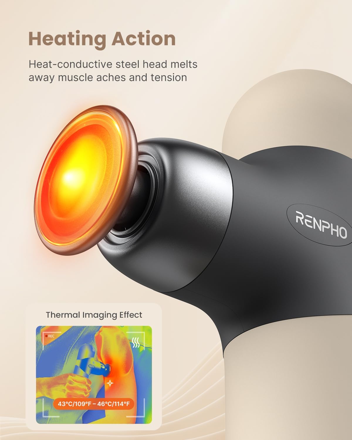 RENPHO Mini Thermal Massage Gun with Heat, Valentines Birthday Gifts for Women Men, Portable Deep Tissue Percussion Massager, Color Silicone Sleeves Travel Size with Carry Case, Gray