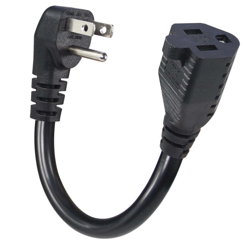 KUNCAN Short Power Extension Cord - Low Profile Wall Head 6 Inch 14AWG/3C SJTW Heavy Duty Extension Cable for Indoor/Outdoor, 90-Degree Flat Plug 15A/125V 1875W NEMA 5-15P to NEMA 5-15R, Black 1-Pack