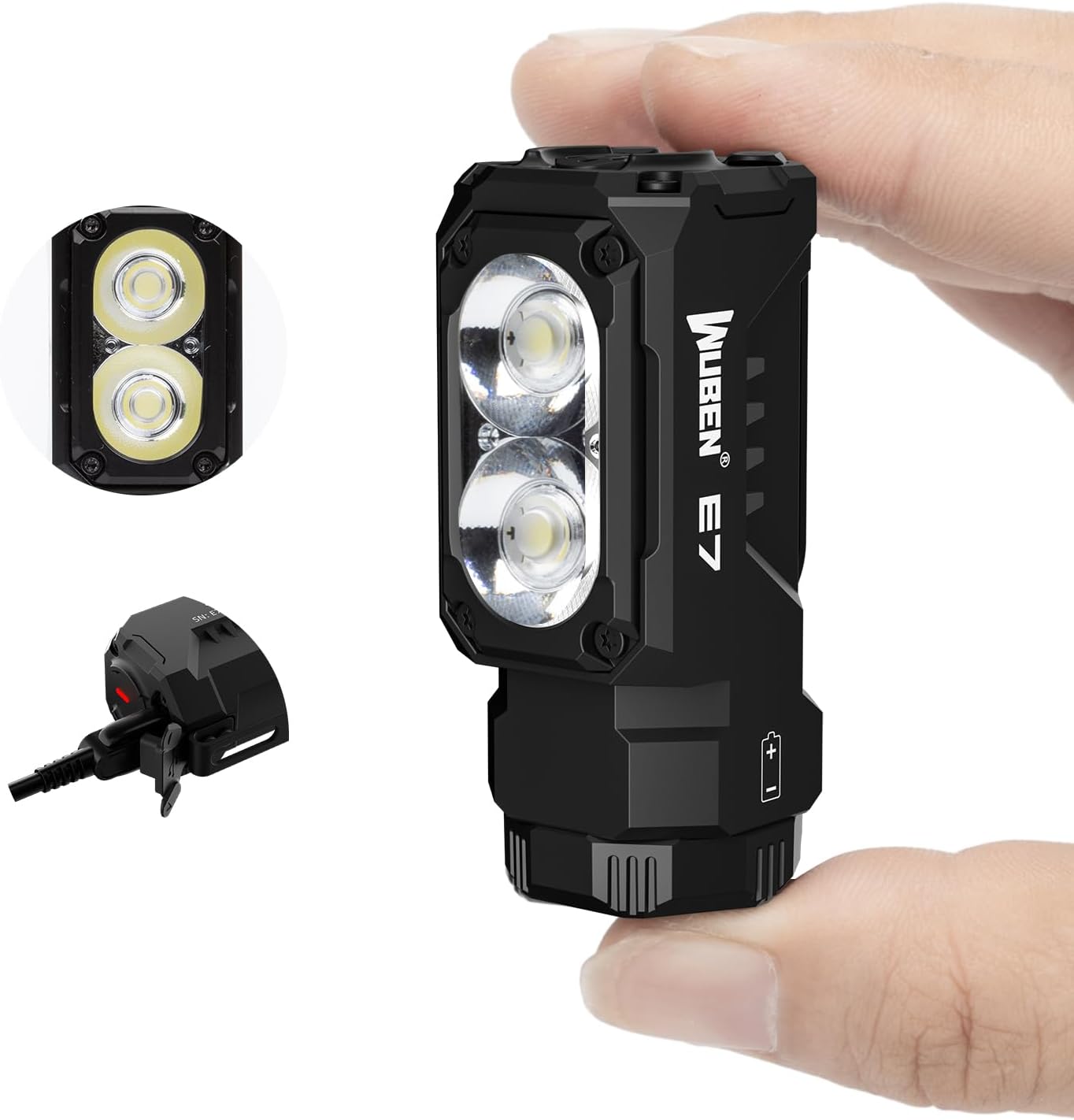 WUBEN E7 1800 Lumen Rechargeable Mini Flashlights with Magnet - Super Bright 6 Modes EDC Flashlight, Typ-C Rechargeable LED; IP68 Pocket Flashlight for Headlamp Use, Rescue, Camping