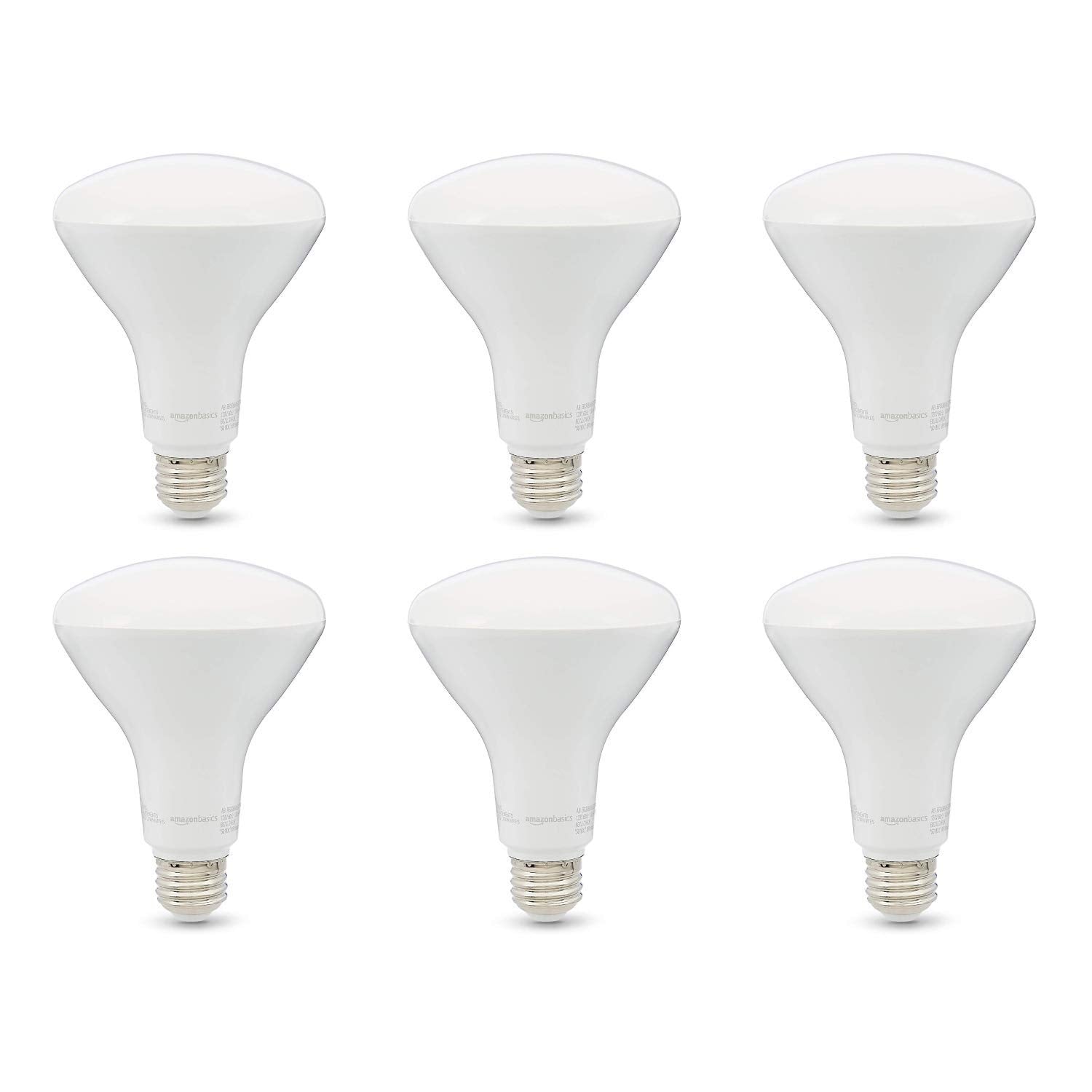 Basics BR30 LED Light Bulbs, 65W Equivalent, 11W Energy Efficient, E26 Standard Base, Soft White 2700K, Dimmable, 10,000 Hour Lifetime, 6-Pack