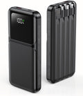 Portable Charger with Built in Cable - Power Bank Fast Charging USB C LED Display 10000mah Battery Pack 5 Outputs & 3 Inputs for Travel Essentials iPhone Samsung Android Phones Tablets Black
