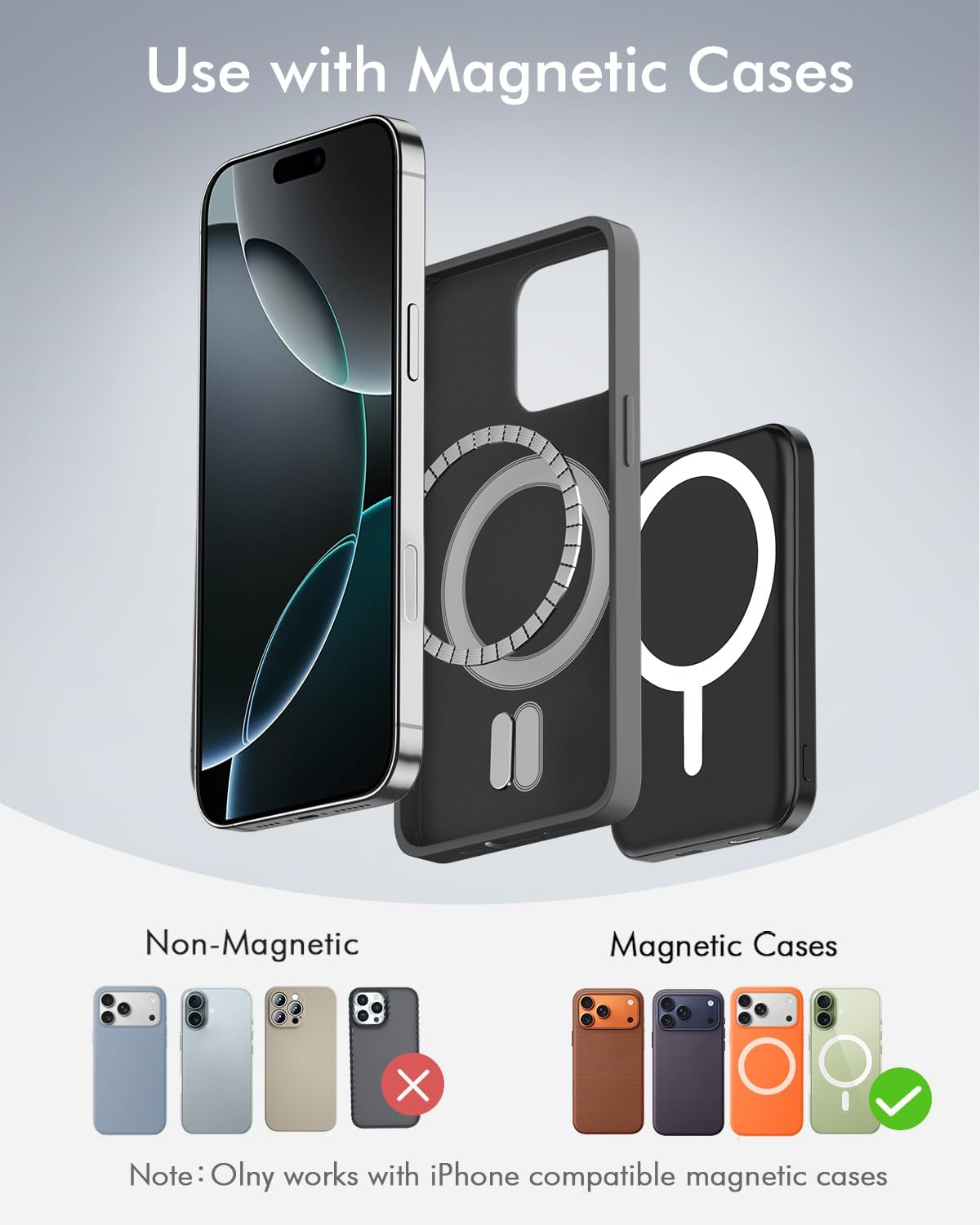 podoru for Magsafe Battery Pack, 5000mAh Magnetic Power Bank with Type-C Cable 20W PD Fast Charging Lighting Input Wireless Portable Charger for iPhone 17/16/15/14/13/12/ All Series-Black