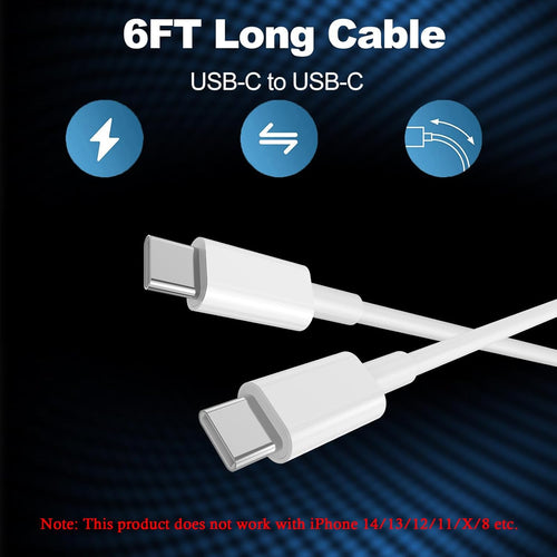 20W USB-C Fast Charger for iPhone & iPad – 2-Pack Wall Blocks with 6FT USB-C to C Cables (White)