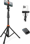66" Phone Tripod, Tripod for iPhone with Remote & Ultimate Phone Mount, Extendable Selfie Stick Cell Phone Tripod Stand for Video Recording, Compatible for iPhone/Android/Camera, Light Stand