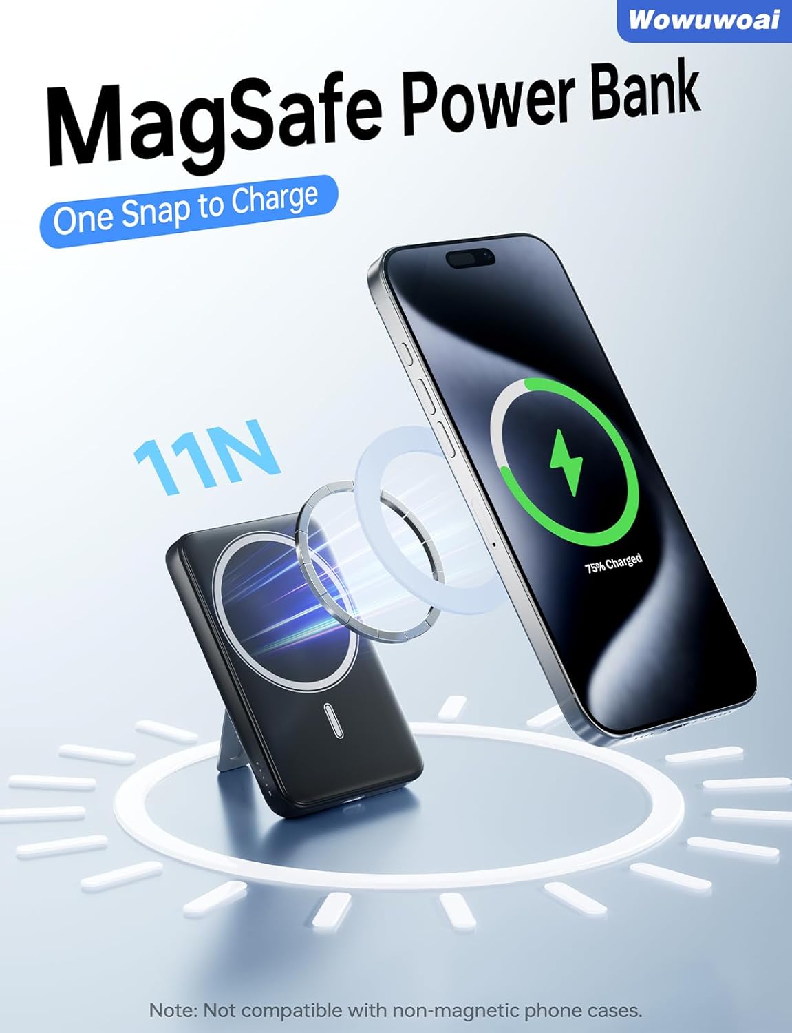 for Magsafe Portable Charger, 10000mAh Wireless Power Bank with Stand, USB C PD 20W Fast Charging Powerbank, Magnetic Battery Pack Compatible for iPhone 17/16/15/14/13/12 Series - Black