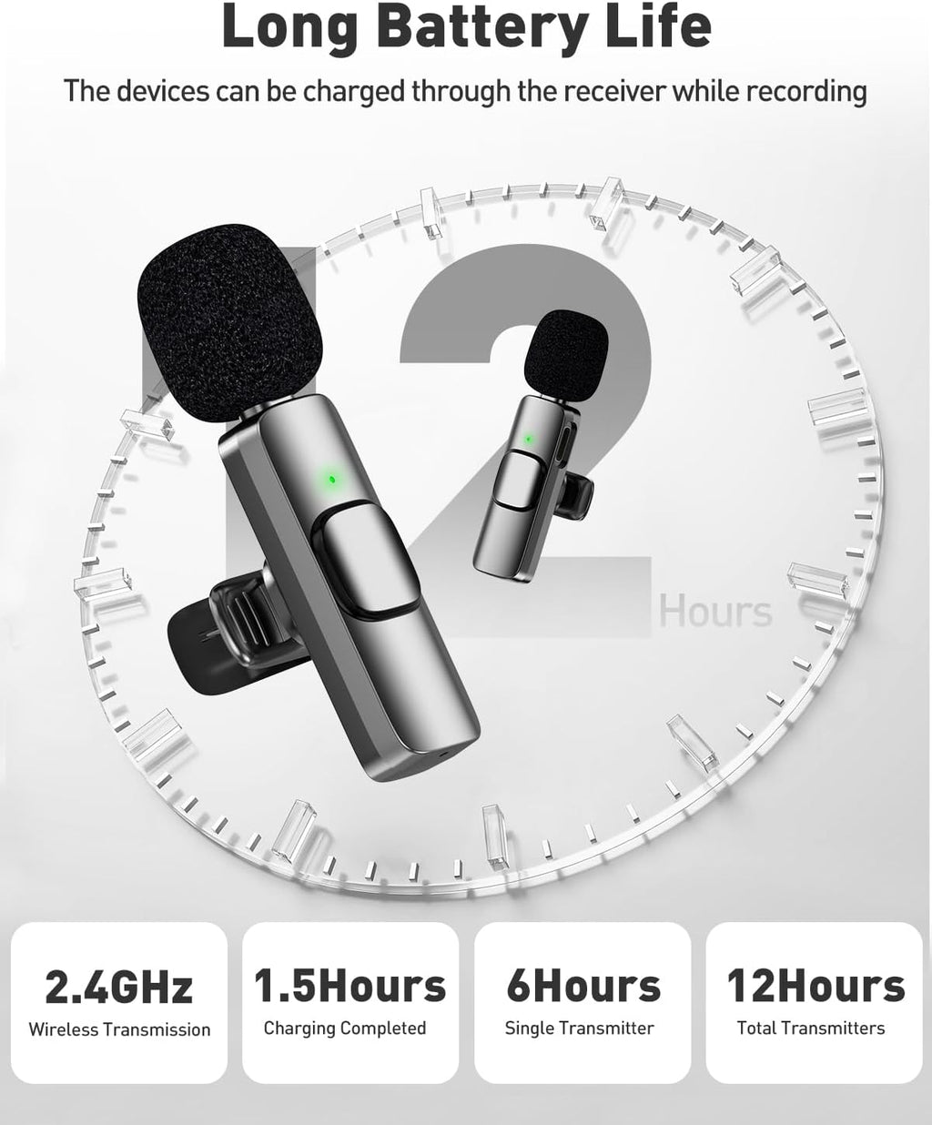 PoP voice USB C Mini Microphone for iPhone 16/15/14/Android, Wireless Lavalier Microphone with Noise Reduction, Lapel Lav Mic for Vlog YouTube TikTok Recording, 12H, 65ft
