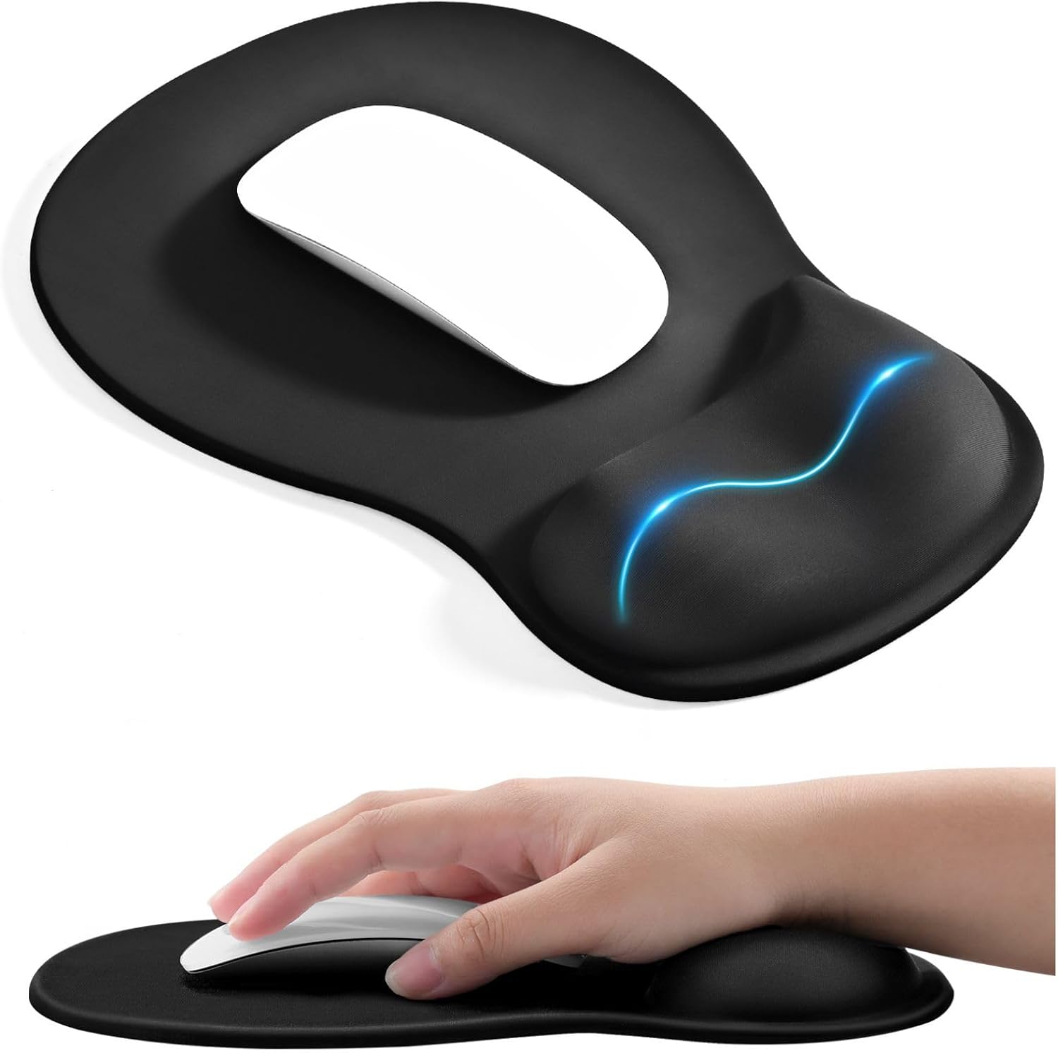 EooCoo Ergonomic Mouse Pad with Gel Wrist Rest Support Middle Concave Design, Relieve Wrist Pain Mousepad, Non-Slip Base for Laptop, Computer, Office Desk Accessories, Carpal Tunnel Syndrome