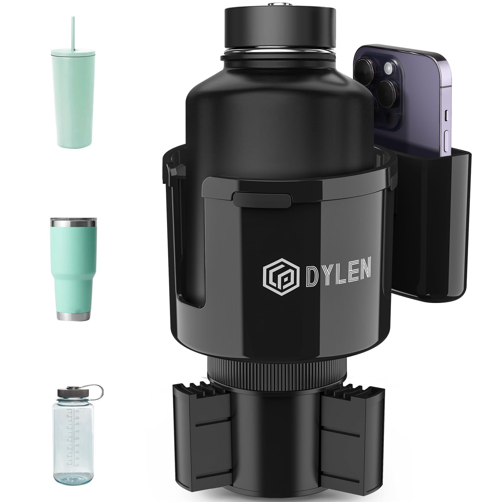 DYLEN Car Cup Holder Expander, Cup Holder Extender Adapter for Car with Expandable Base, Fits Yeti 20/26/30/46oz, Hydroflask 32/40oz, Large Water Bottles in 2.8"-4.2" (16-46oz)