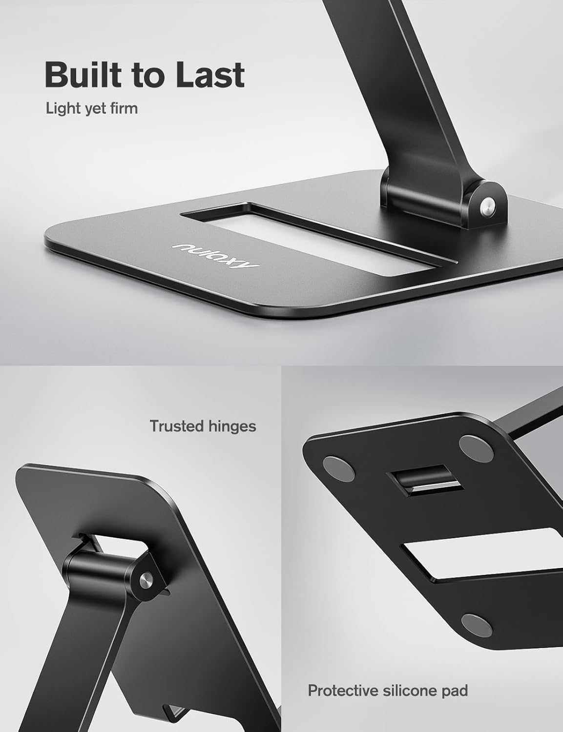 Nulaxy 2 Pack Dual Folding Cell Phone Stand, Fully Adjustable Phone Holder for Desk, Compatible with iPhone 17 16 15 14 13 12 11, Nintendo Switch, All Phones, Black & Rose Gold