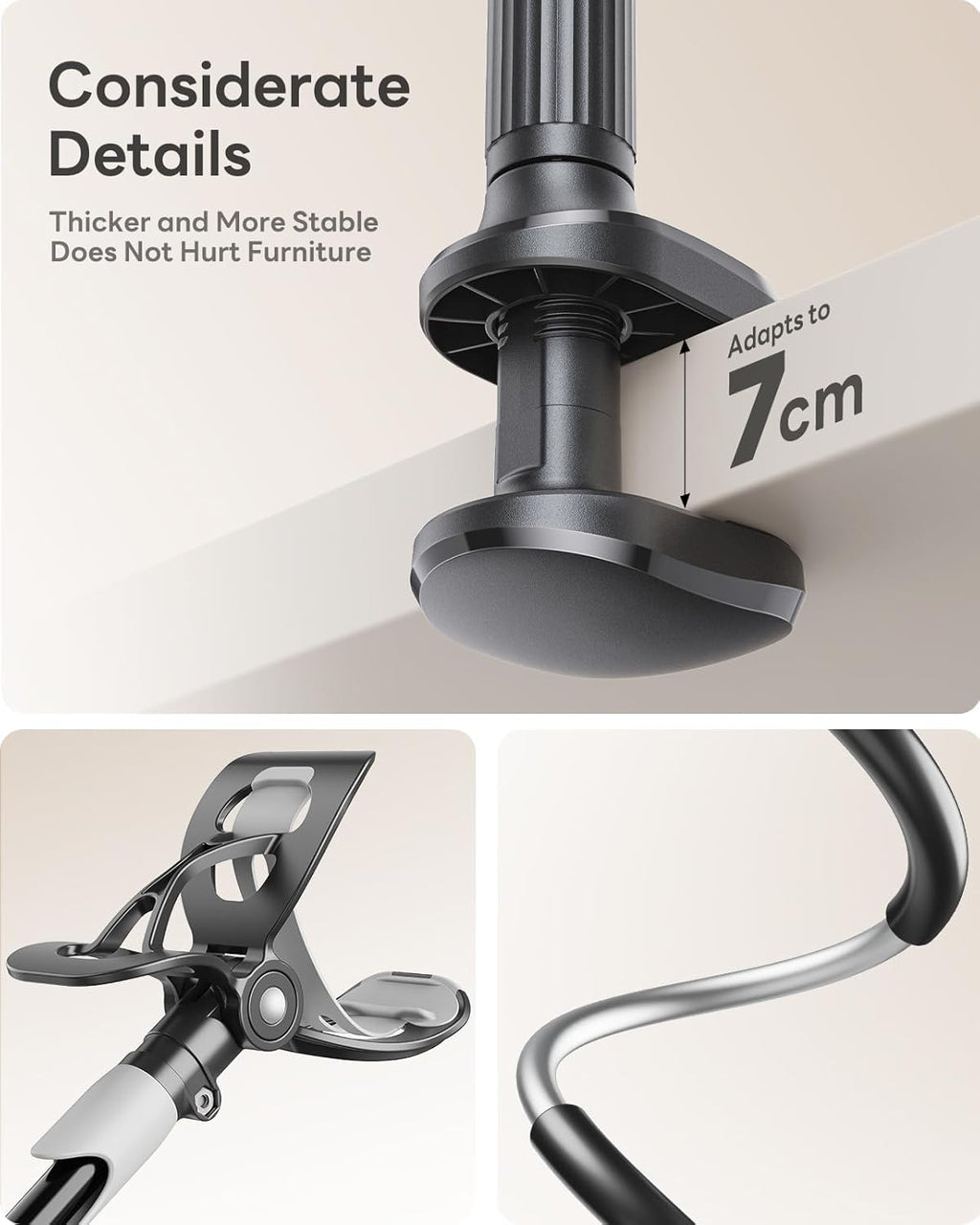 SAIJI Gooseneck Bed Phone Holder – Flexible Long Arm Clamp Stand for Desk & Bed (Black)