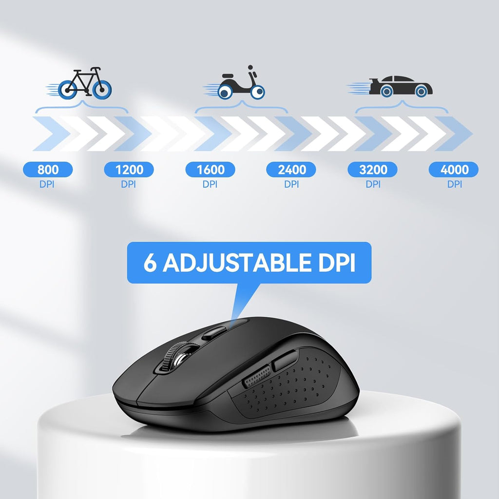 TECKNET Bluetooth Mouse, 4000DPI Wireless Mice for Laptop 2-in-1(BT 5.0/3.0+2.4Ghz) Computer Portable PC Mouse Wireless with USB Receiver for Mac (USB-A+Bluetooth, Black)
