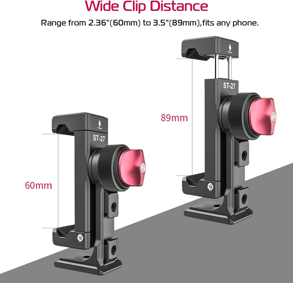 Metal Phone Tripod Mount 3 Cold Shoes & Arca Port, 360° Smartphone Tripod Adapter for iPhone 17 16 15 Cell Phone Stand Holder for Desktop Video Live Streaming Vlogging Rig