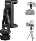 NEEWER Metal Phone Tripod Mount with Cold Shoes, 1/4" Thread, 180° Tilt, 360° Rotation, Adjustable Phone Clamp Holder Compatible with iPhone 17 Pro Max 16 15 Samsung S25 S24 Ultra Camera Cage, GA010