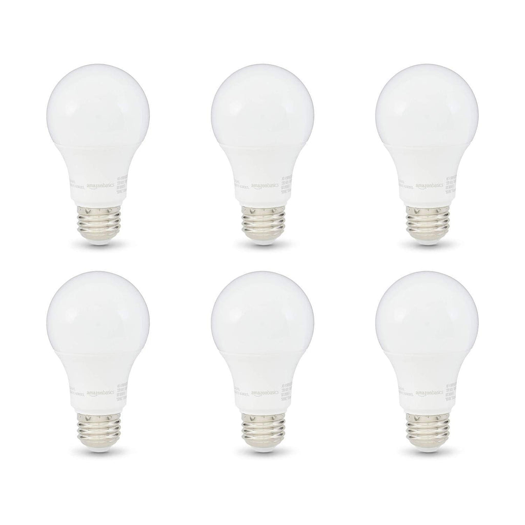 Basics A19 LED Light Bulbs, 60 Watt Equivalent, Energy Efficient 9W, E26 Standard Base, Soft White 2700K, Dimmable, 10,000 Hour Lifetime , 6-Pack