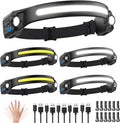Headlamp Rechargeable 5Pack, 230° Wide Beam Head Lamp with 2 Spotlights, LED Headlamp with Motion Sensor, 5Mode Rechargeable Headlamp, Head Lights for Forehead, Headlamps for Adults Running Hard Hat