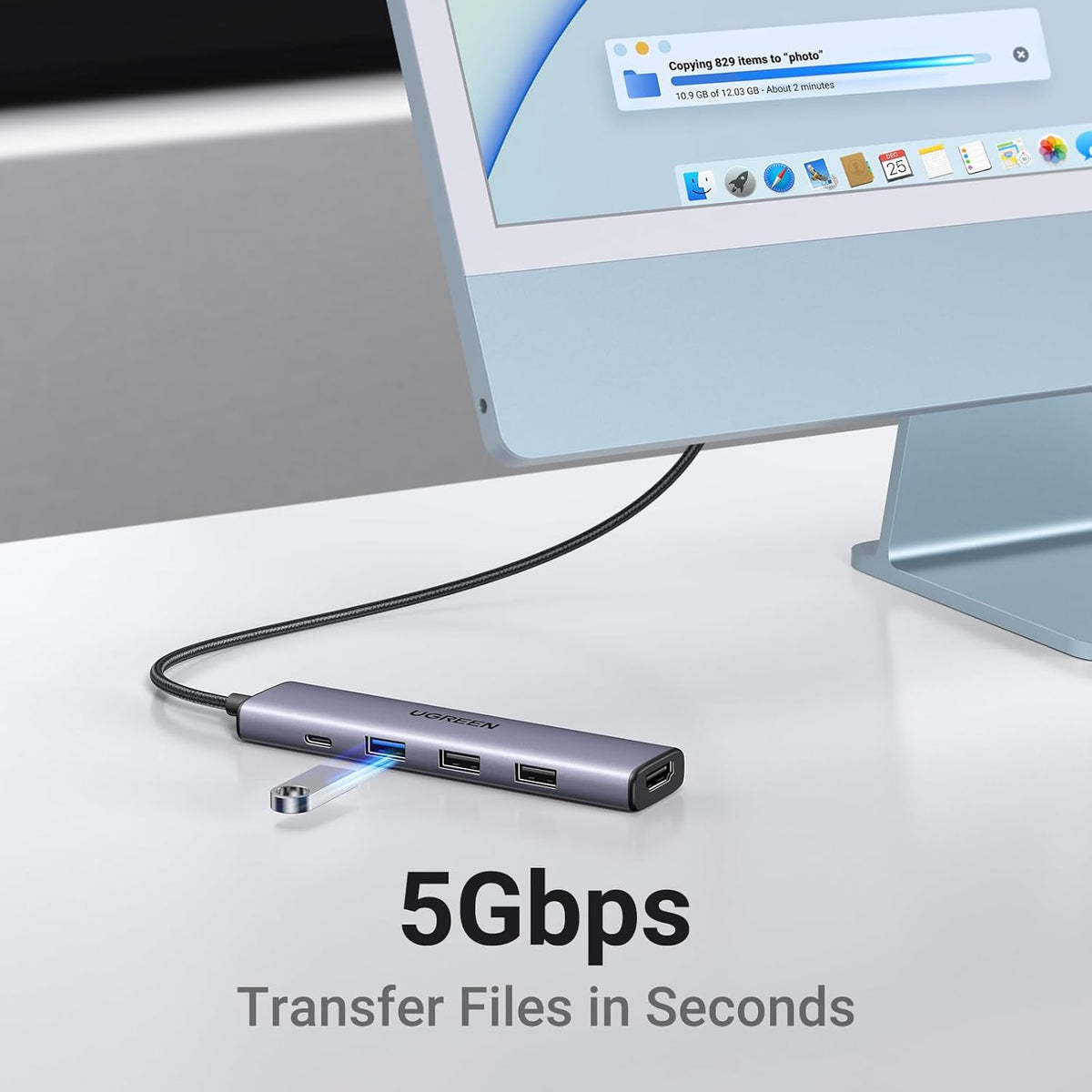 UGREEN USB C Hub 5 in 1 Multiport Adapter Revodok 105 4K HDMI, 100W Power Delivery, 3 USB-A Data Ports, USB C Dongle for MacBook Pro/Air, iPad Pro, iMac, iPhone 16 Pro/Pro Max, XPS, Thinkpad