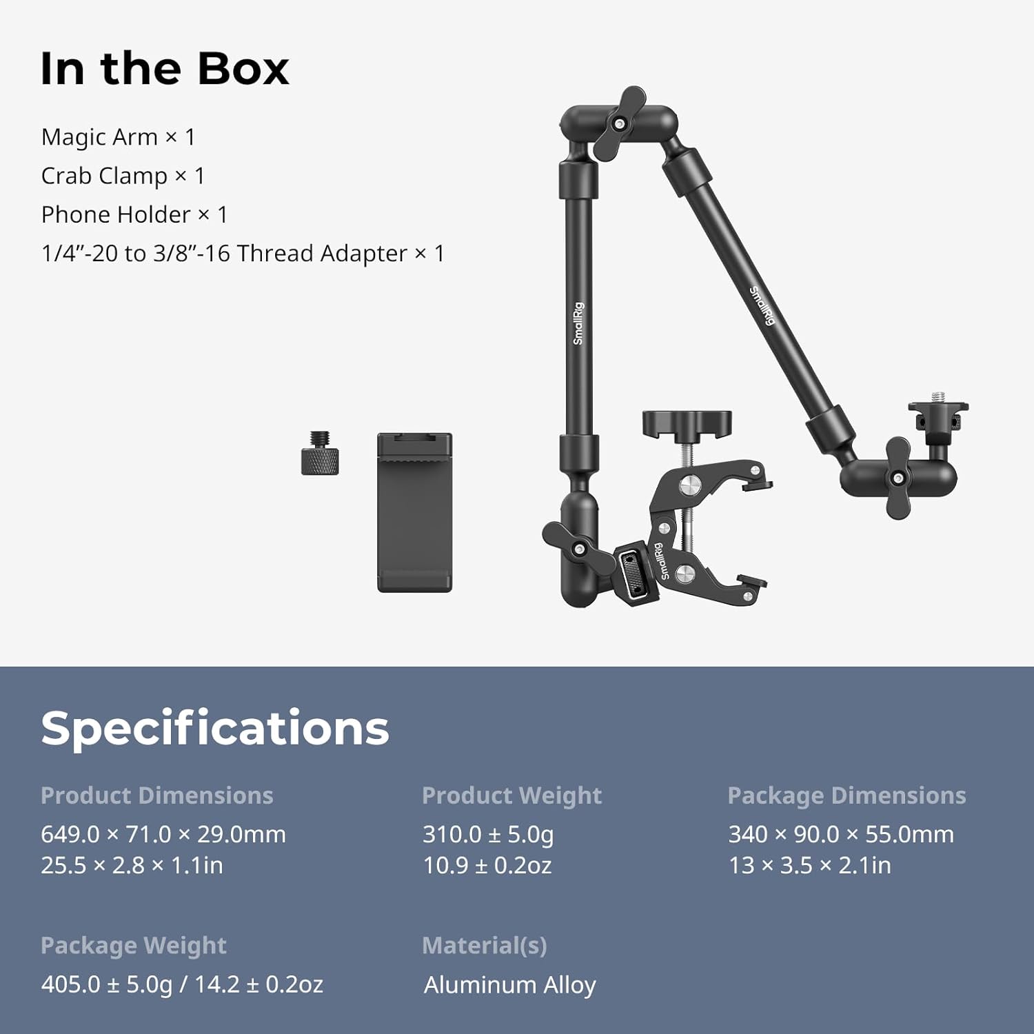 SMALLRIG 22" Magic Arm Clamp, Overhead Phone Mount Holder Stand, Flexible Desk Camera Mount, Articulating Friction Boom Arm, for POV Shot, Filming, Light, Webcam, Action Camera