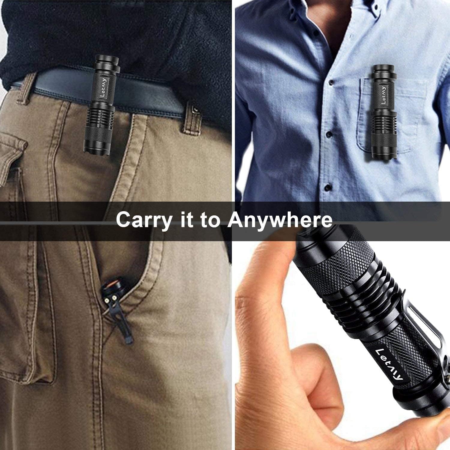 LETMY Tactical Flashlight, Super Bright LED Mini Flashlights with Belt Clip, Zoomable, 3 Modes, Waterproof - Best EDC Flashlight for Gift, Hiking, Camping, Hurricane & Power Outage (2 Pack)