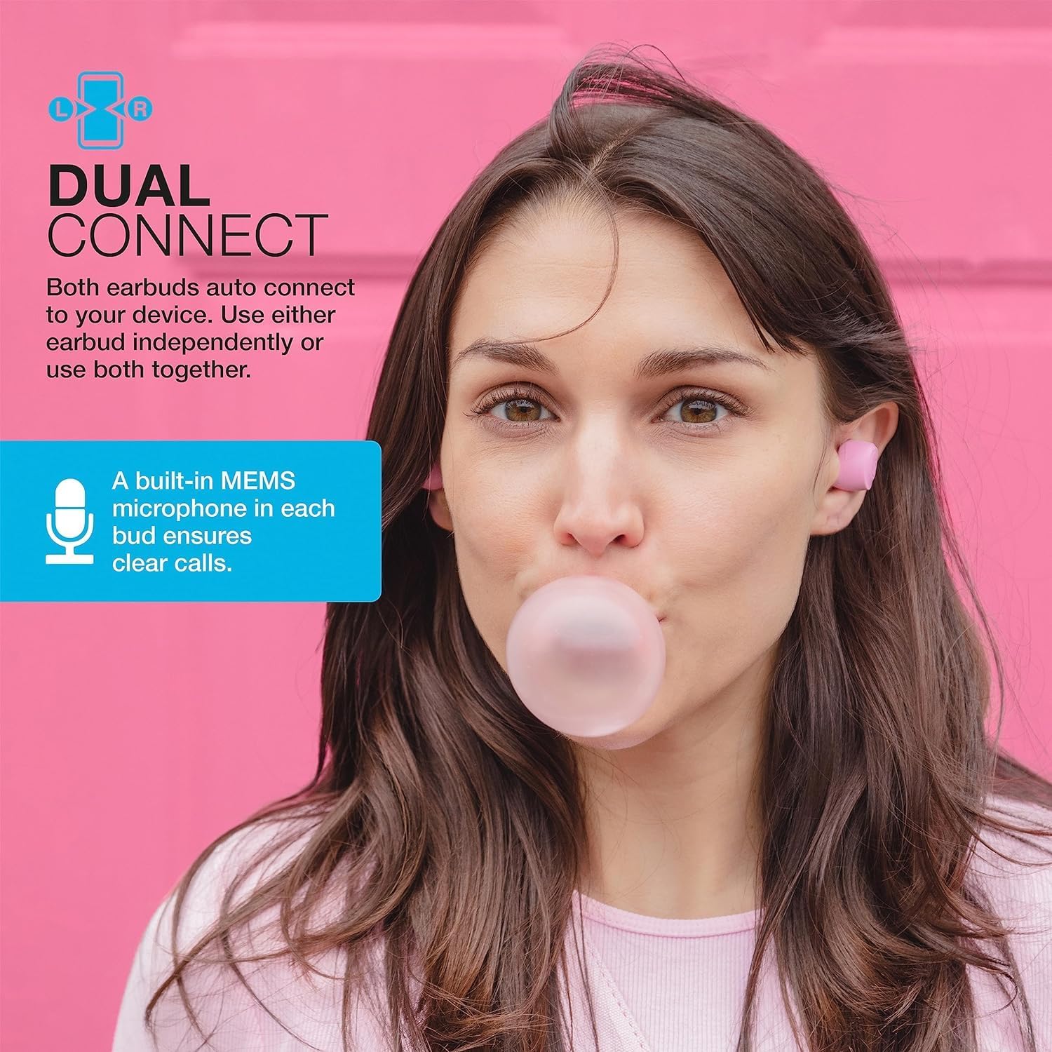 JLab Go Air Pop+ True Wireless Earbuds, in Ear Headphones, Bluetooth Earphones, 35H Playtime Ear Buds, Bluetooth Earbuds with Microphone, USB-C Charging Case, Dual Connect, EQ3 Sound, Pink