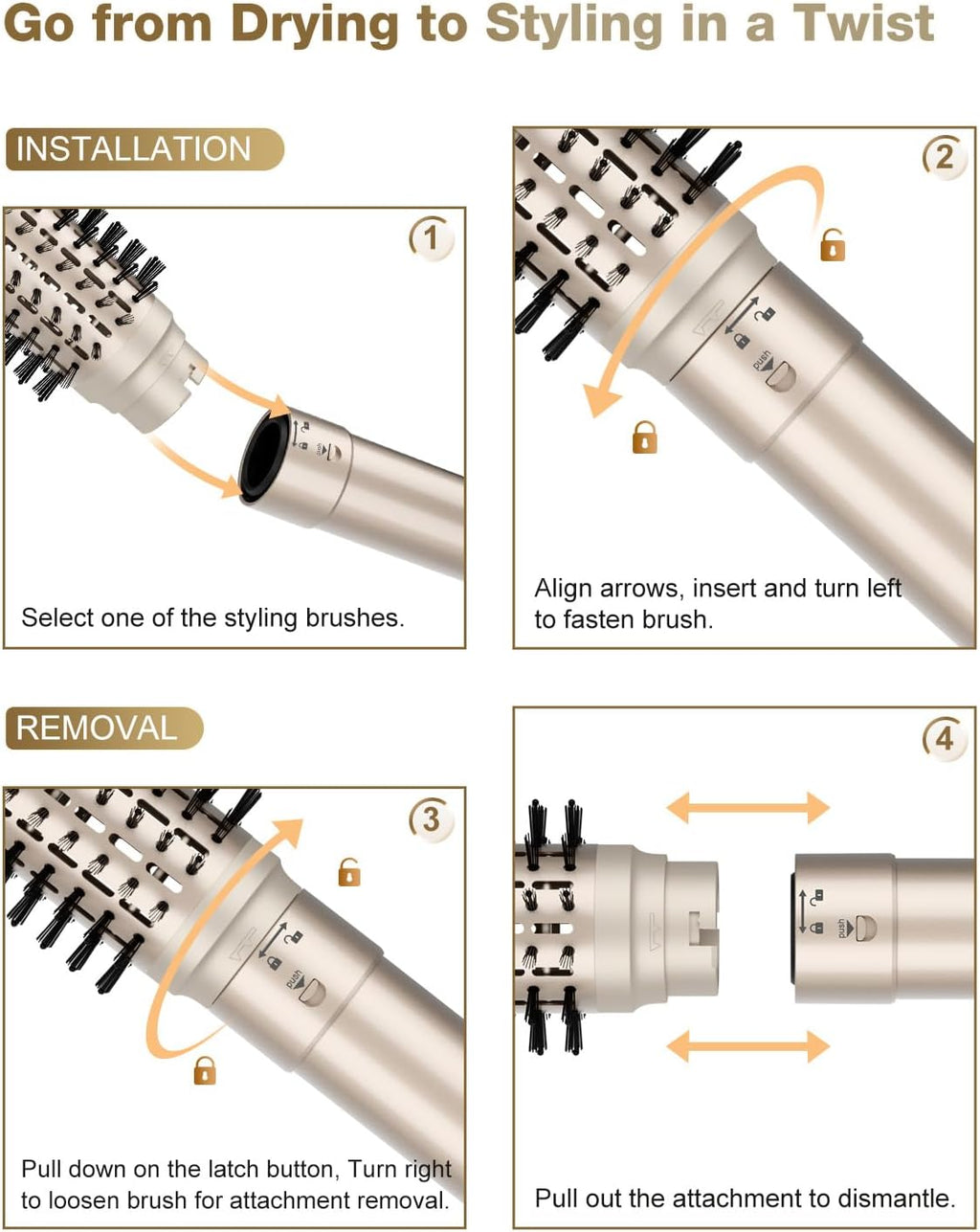7MAGIC 6 in 1 Multi Hair Styler Dryer Brush, 110,000 RPM High-Speed, Negative Ionic, Fast Drying for Professional Blow Dry, Curling, Volumizing, Straightening and Styling, Gold