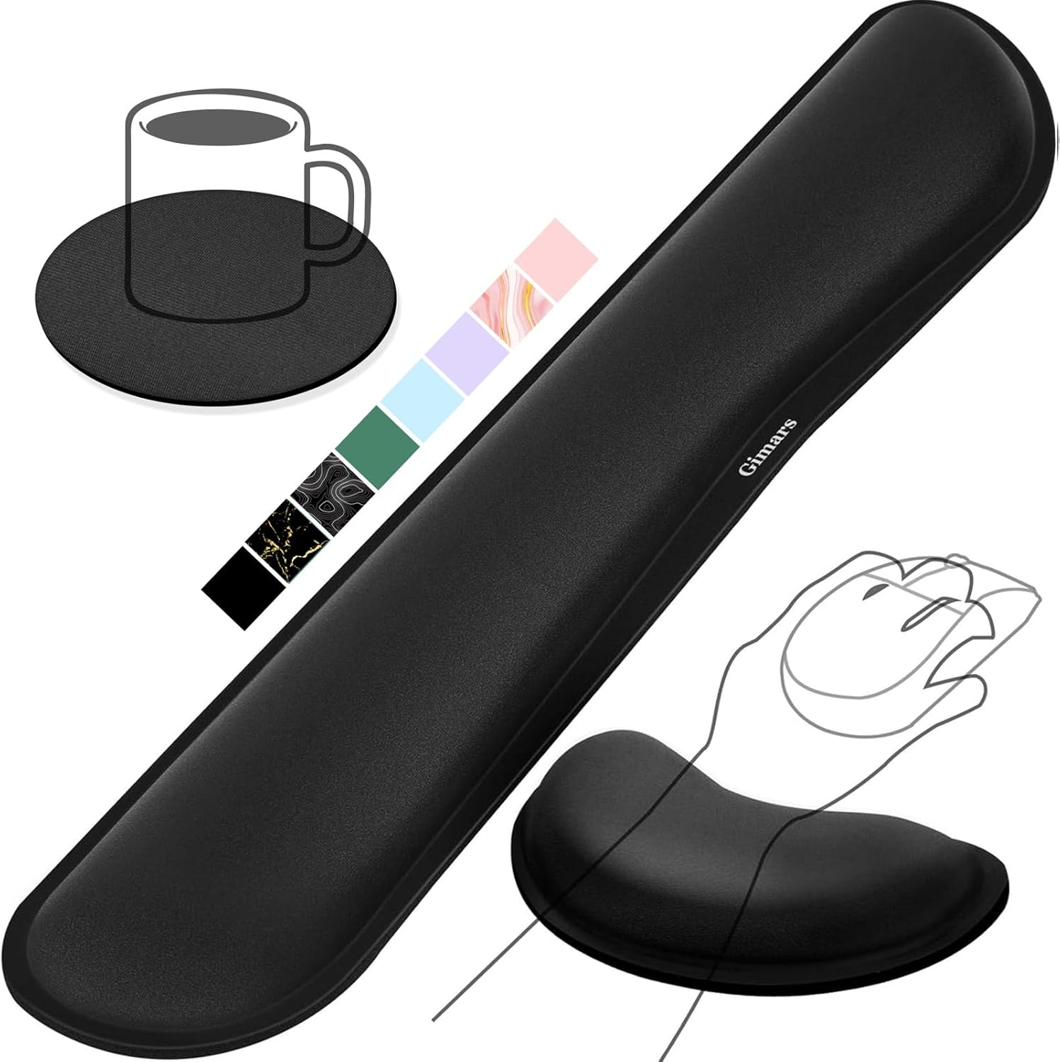 Gimars Upgrade Enlarge Silky and Superfine Fabric Gel Memory Foam Keyboard Wrist Rest Set, Ergonomic Keyboard Mouse Wrist Support for Typing Pain Relief, Comfort for Office, Gaming, Computer, Black