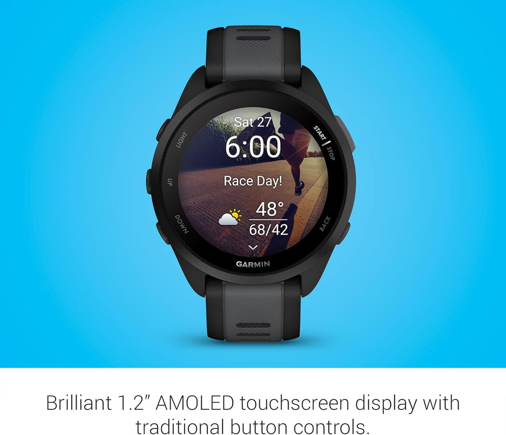 Garmin Forerunner 165, Running Smartwatch, Colorful AMOLED Display, Training Metrics and Recovery Insights, Black
