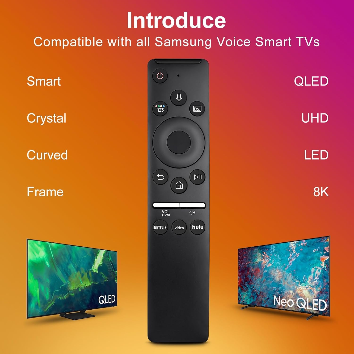 Replacement Voice Remote for Samsung-TV-Remote Control Compatible for All Samsung with Voice Function Smart Curved Frame QLED LED LCD 8K 4K TVs