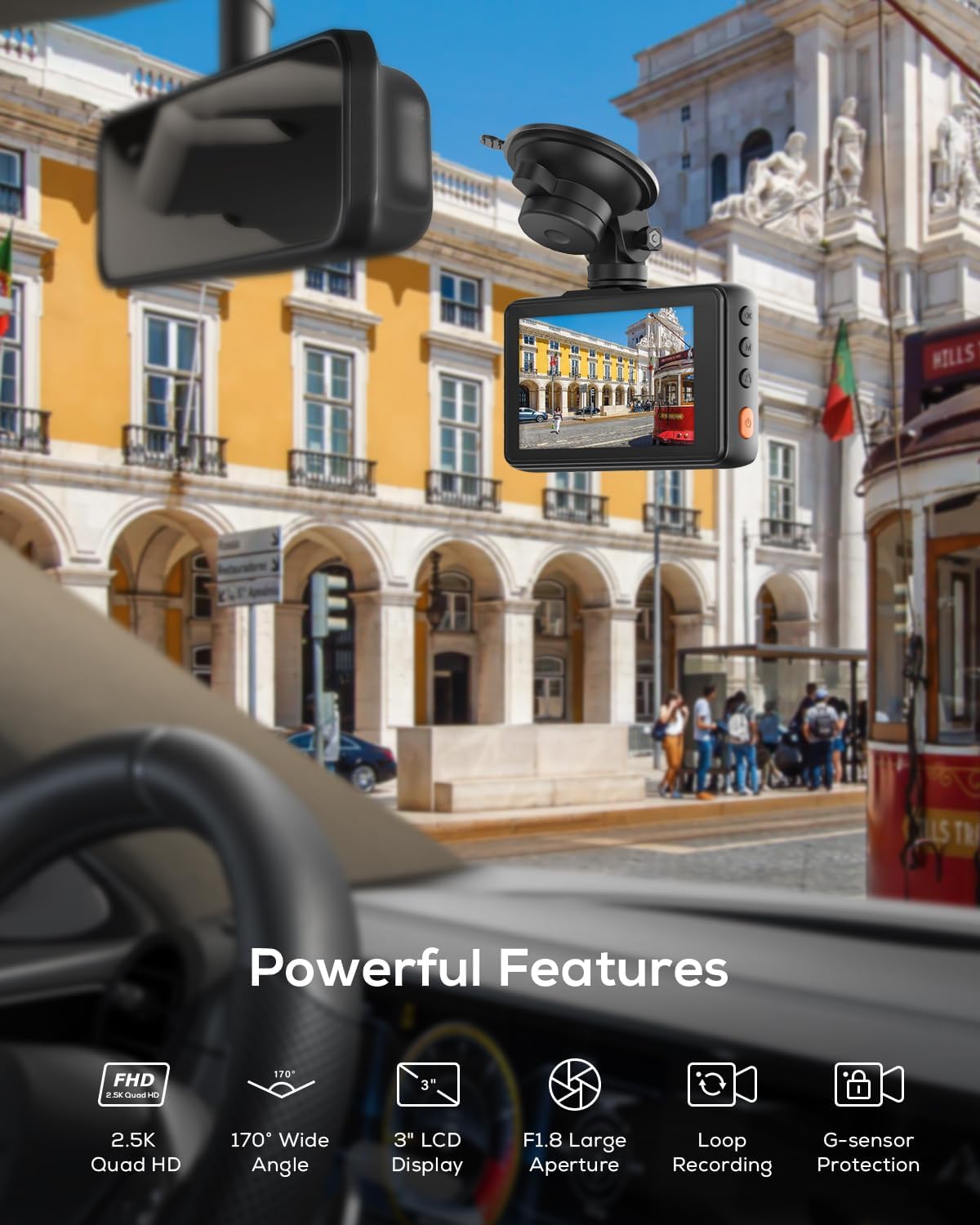 iZEEKER 2.5K Dash Cam, 1440P QHD Car Camera with Free 32GB Card, 3" IPS Display, Night Vision, WDR, 170°Wide Angle, Loop Recording, G-Sensor Emergency Recording, 24H Parking Mode, Type C