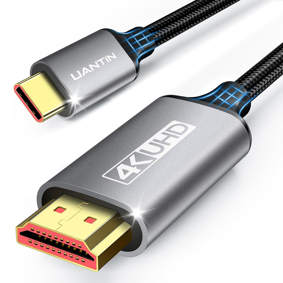 UANTIN USB C to HDMI Cable 6Ft | 4K High-Speed USB 3.1 Type-C to HDMI Cord [Thunderbolt 3/4/5 Compatible] with MacBook, Galaxy S9 to S24, iPhone 15/16, iPad Pro, iMac, Surface