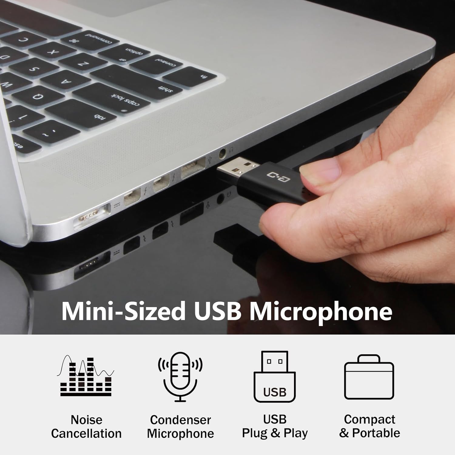 DUNGZDUZ USB Microphone for Laptop and Desktop Computer, High Sensitivity for Clear Call, Plug-and-Play, High Gain, Cordless Mini-Sized Portable, Ideal for Work & Study