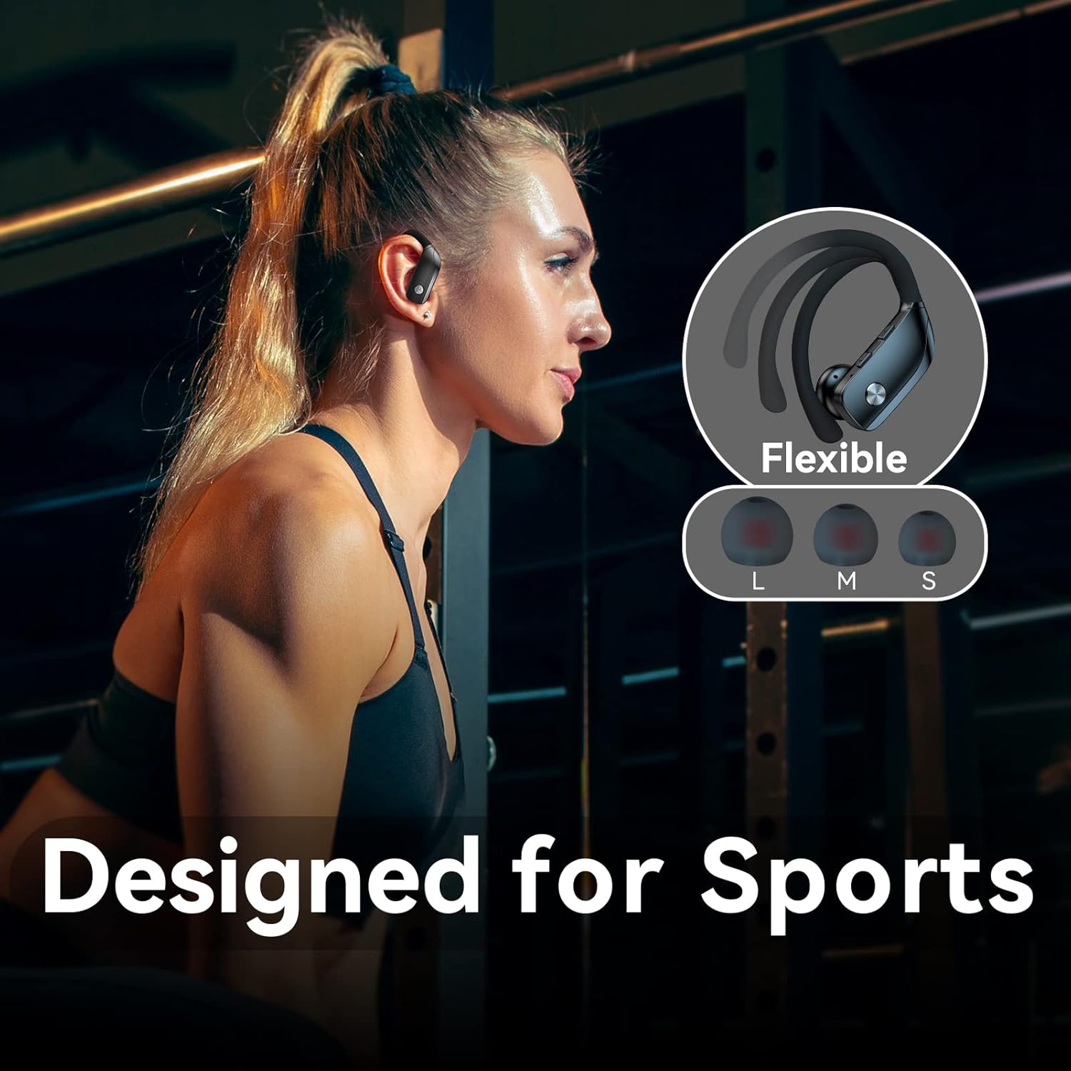 bmani Ear Buds Wireless Earbuds Bluetooth Headphones with 80H Playtime LED Display Case, Over-Ear Hook with Mic, Stereo Sound, Easy Button Controls, Sports Earphones for Running Workout Gym Black