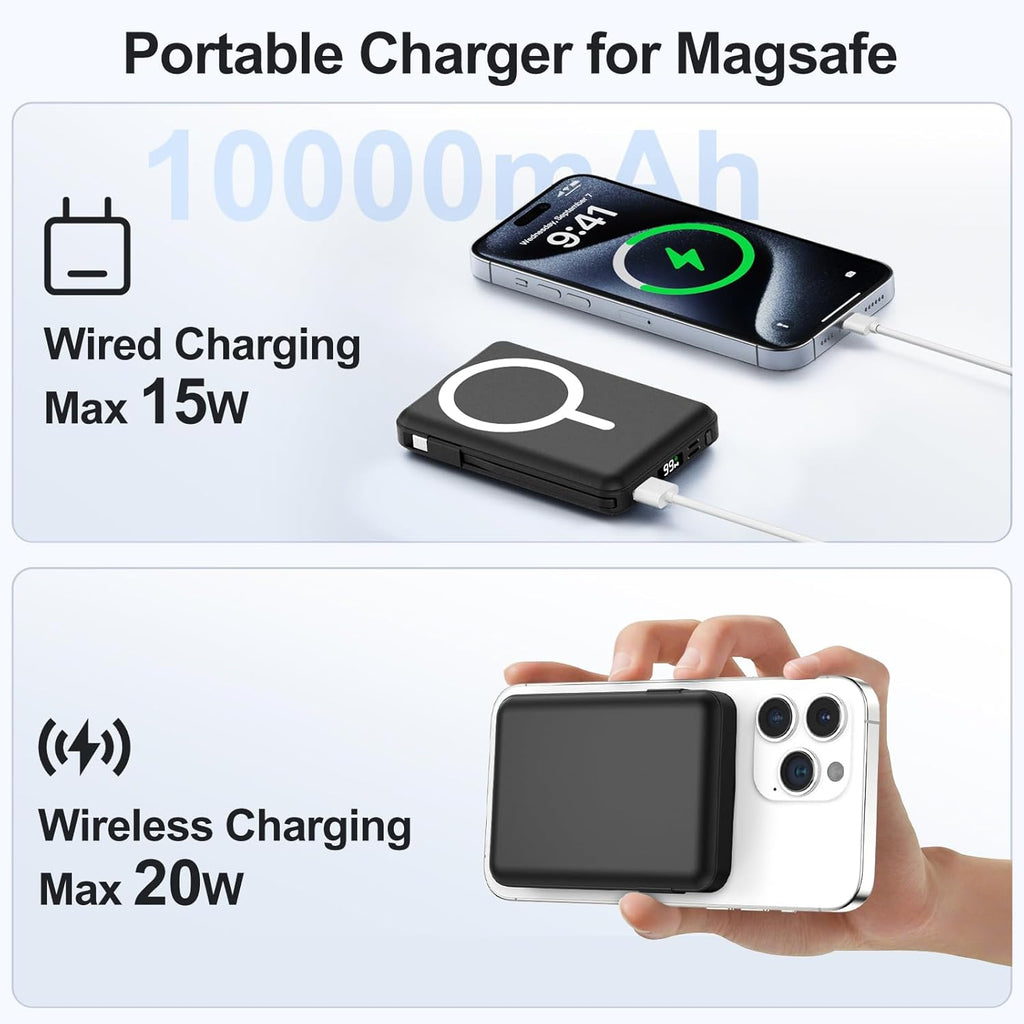 for Magsafe Portable Charger - 10000mAh Battery Pack for Magsafe with USB-C Cable and PD 20W USB C Fast Charging LED Display, Magnetic Wireless Power Bank for iPhone 17/16/15/14/13/12/Pro/Pro Max