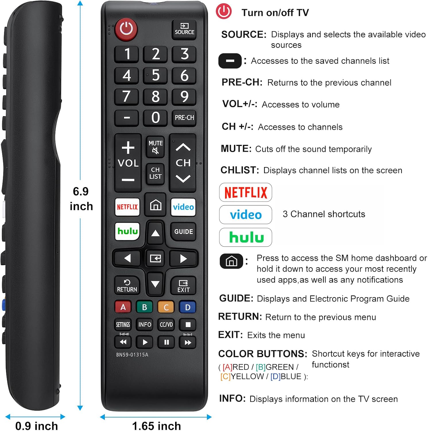 Universal Replacement Remote for Samsung TV, Pack of 2 Compatible with Samsung Smart LED LCD HDTV