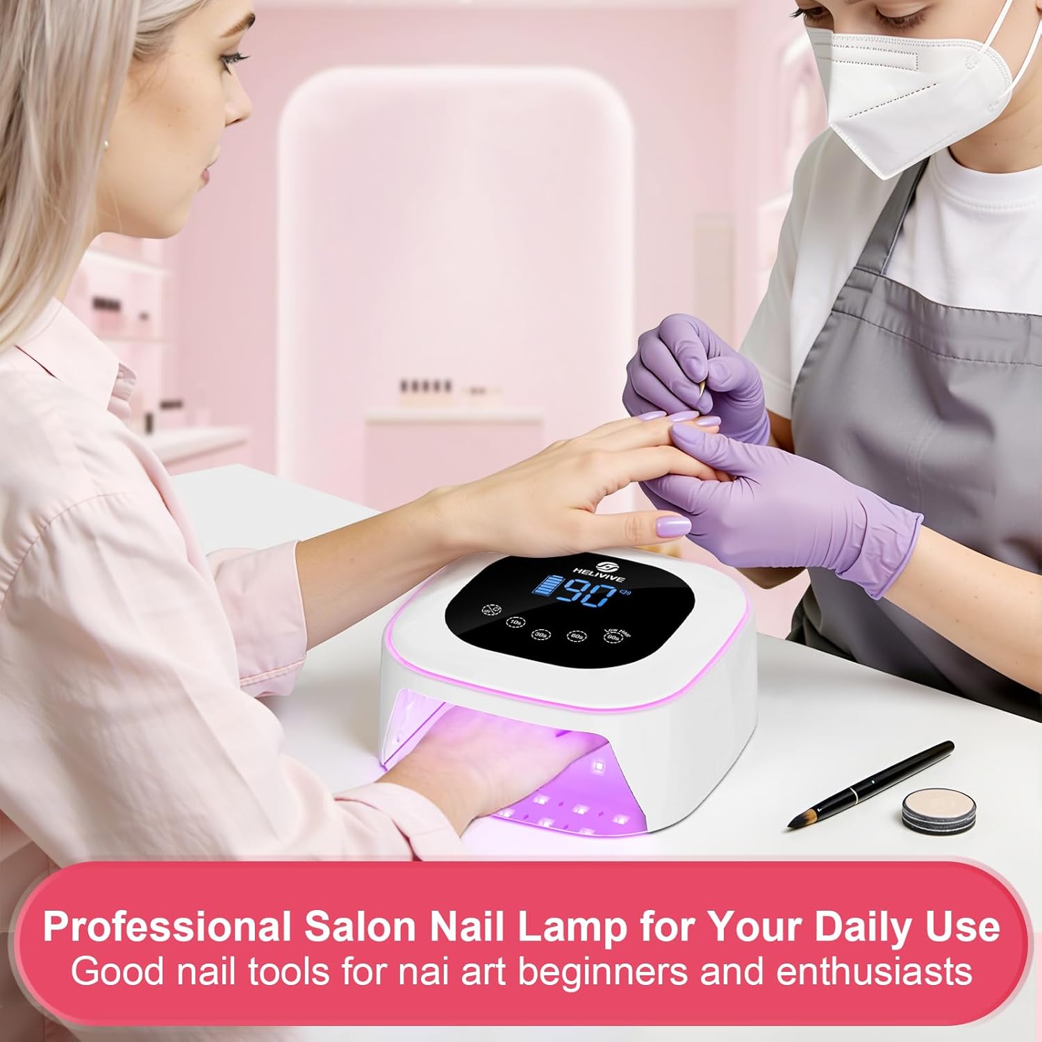 Cordless UV LED Nail Lamp, 80W Rechargeable Nail Dryer with 4 Timers, Atmosphere Light & Mirror Base, UV Light for All Gel Nails, Ideal for Training,Nail Art Practice,Home & Salon Use (White)