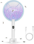 Electric Fly Swatter Racket, 2 in 1 Mosquito Bug Zapper 4100V Handheld Mosquito Killer with 1800 mAh Rechargeable Battery, Purple Light and 3-Layer Safety Mesh for Indoor Outdoor Blue