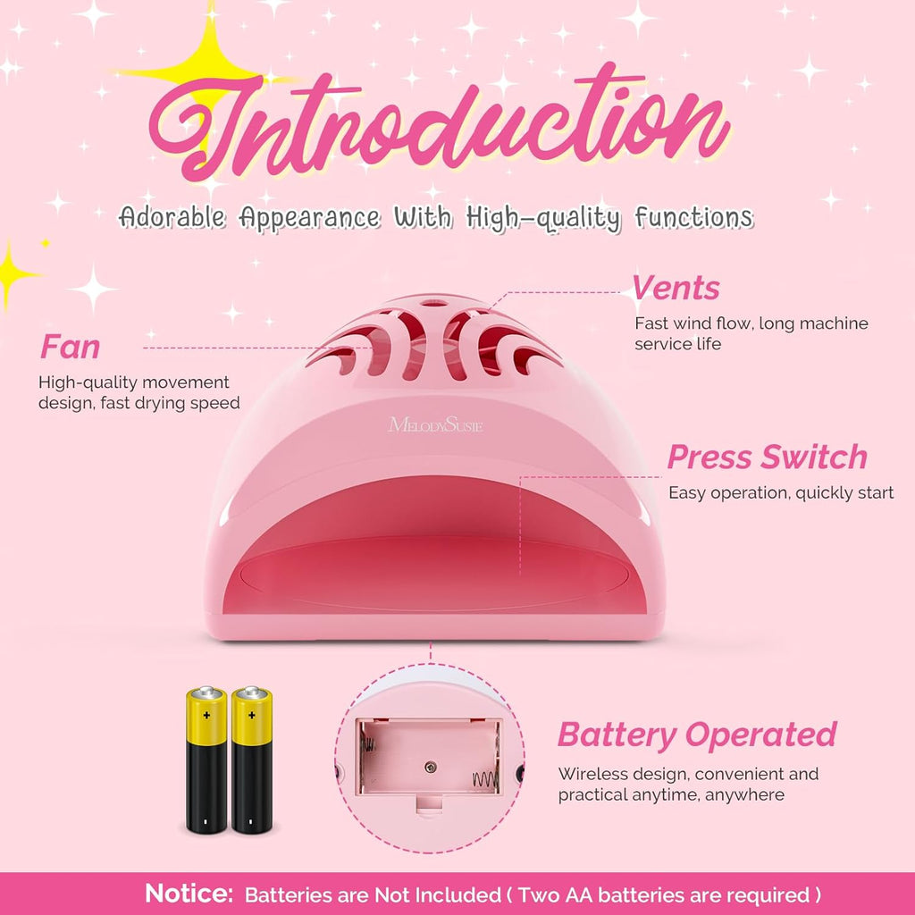 MelodySusie Portable Kids Nail Dryer, Mini Nail Fan Quick Nail Dryer for Regular Polish Manicure Tool, Safe for Hands, Skin, Children's Gift, Great Gift Stocking Stuffers for Girls