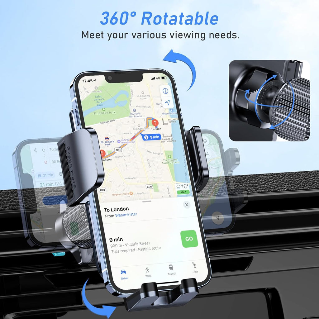 Blukar Car Phone Holder Mount, Super Stable Air Vent Cell Phone Car Mount with 2025 Metal Hook Clip, 360° Rotation,One Button Release for iPhone, Galaxy, Google, and All Other Smartphones