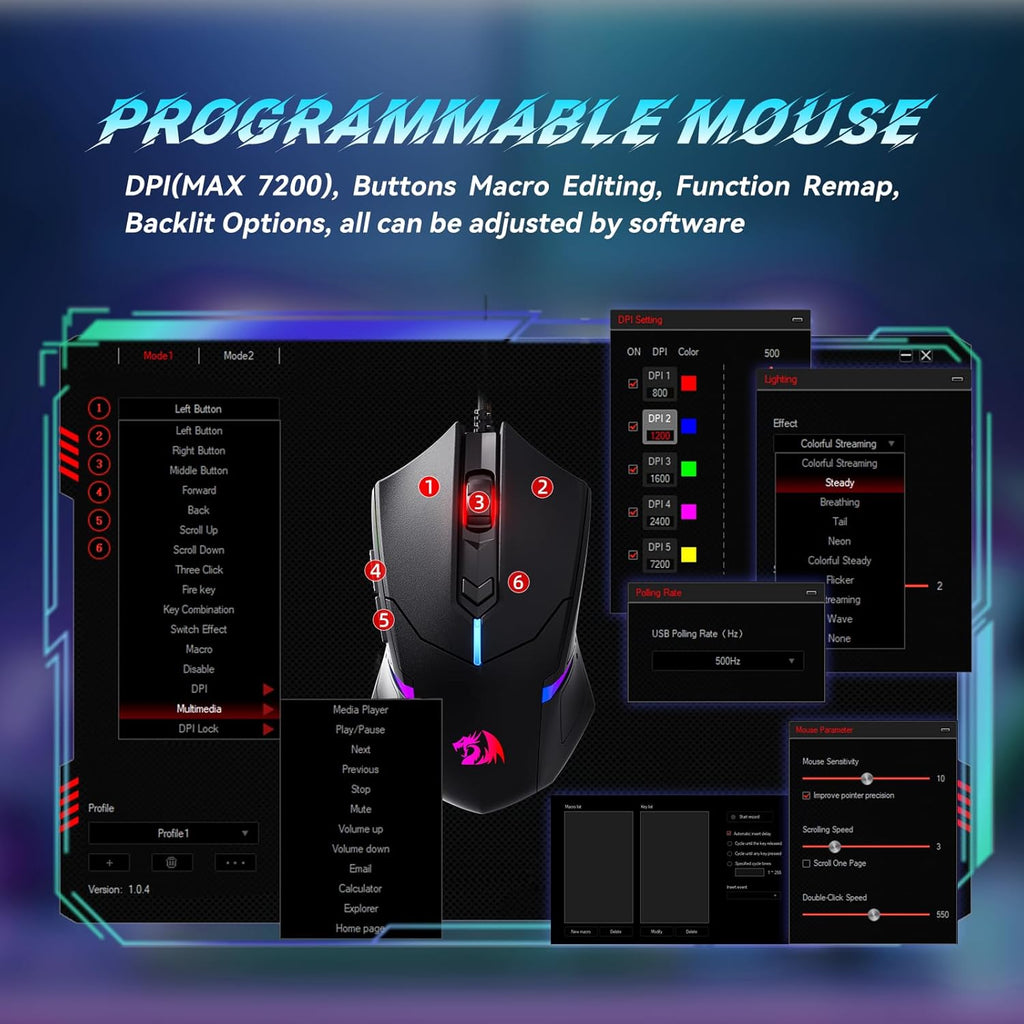 Redragon S101-3 PRO Gaming Keyboard and Mouse, RGB Backlit Programmable Keyboard Mouse with Software, Independent Macro Record Keys, Value Combo Set, New Update Version